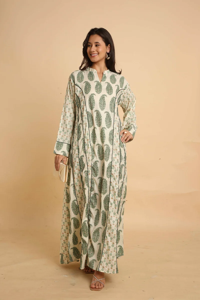 HANA & SARA Womens Exclusive Arabic Jalabiya with Elegant Sleeves and Printed Designs